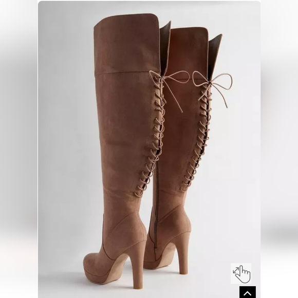 Torrid Tan Over the Knee Boots with Lace-Up Detail - Picture 3 of 8